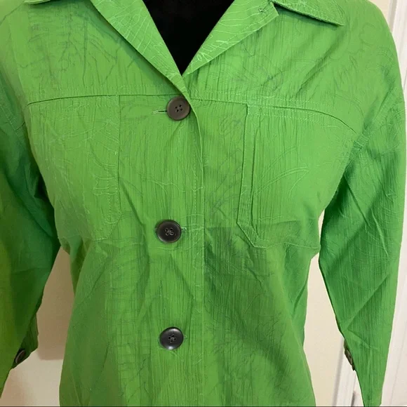 90’s Karen Scott Button Blouse Top PM Green Button Down Shirt Top 3/4 Sl… - Picture 2 of 11